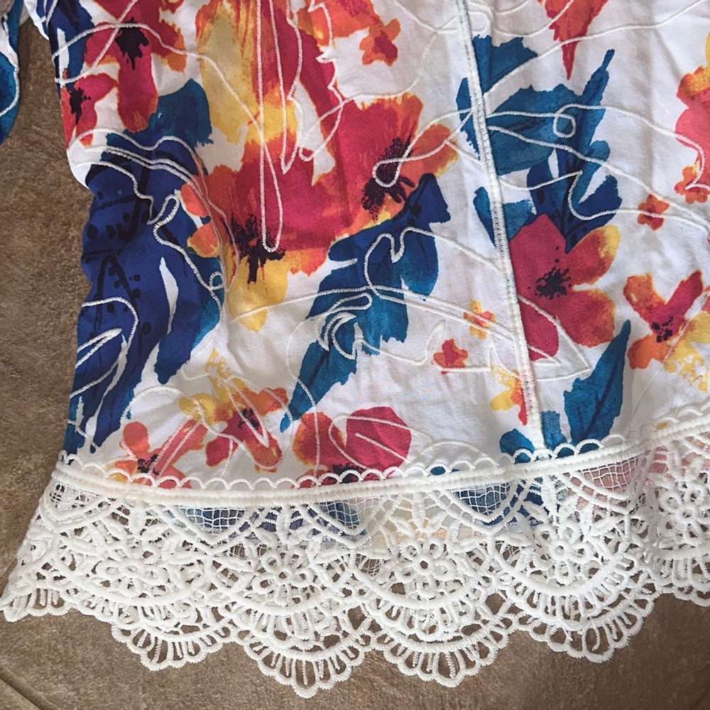 Chico's Multi-Color Floral Crochet-Trim Top - Picture 5 of 7